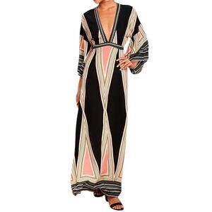 Lulus Montecito Black Print Maxi Dress Small